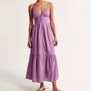 Abercrombie & Fitch purple Linen Blend Button Through Maxi Dress Women Size XS